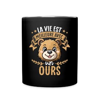 La vie est meilleure avec un ours - süßer Bär - Tasse einfarbig - Schwarz - Vorne
