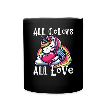 Toutes les couleurs Tous l’amour Mignon Licorne arc-en-ciel - Mug uni - noir - Devant