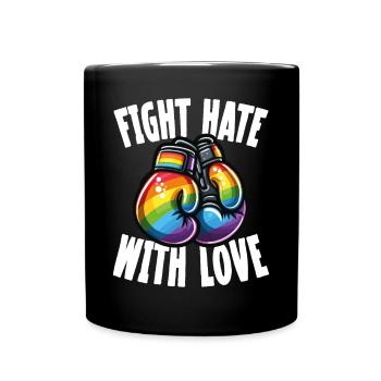 Fight Hate With Love Rainbow Boxing Gloves - Full Colour Mug - black - Front