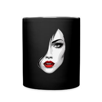 Beautiful Woman's Face Aesthetics Art with Red Lips - Full Colour Mug - black - Front