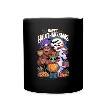 Happy Halothanksmas Alien Unicorn Bigfoot - Full Colour Mug - black - Front