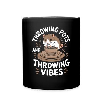 Pottery Funny Hamster Swinging Pots Vibes - Full Colour Mug - black - Front