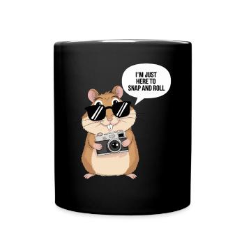 Fotograf Hamster: Hier Um Zu Knipsen Und Rollen - Tasse einfarbig - Schwarz - Vorne