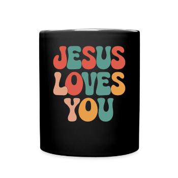 Jesus loves you Christian saying - Full Colour Mug - black - Front