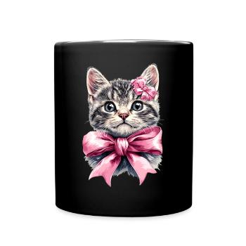Coquette Bow Tabby Cat Mom Gray Cat Fur Pink - Full Colour Mug - black - Front