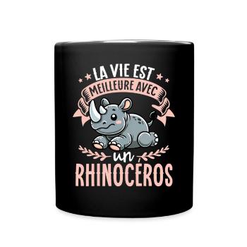 La vie est meilleure avec un rhinoceros - süßes - Tasse einfarbig - Schwarz - Vorne