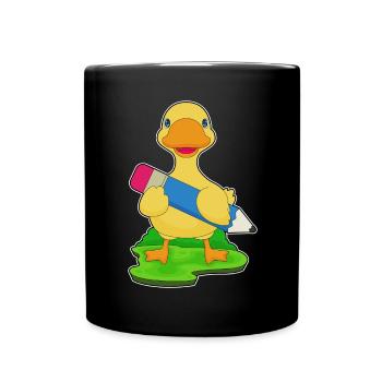 Ente Schüler Bleistift Schule - Tasse einfarbig - Schwarz - Vorne