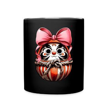 Coquette Bogen Daruma Puppe Japan Rosa Schleife - Tasse einfarbig - Schwarz - Vorne