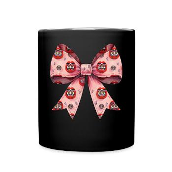 Coquette Bogen Daruma Puppe Japan Muster Rosa Band - Tasse einfarbig - Schwarz - Vorne