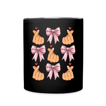 Coquette Bogen Saranghae Kpop Finger Herz Rosa - Tasse einfarbig - Schwarz - Vorne