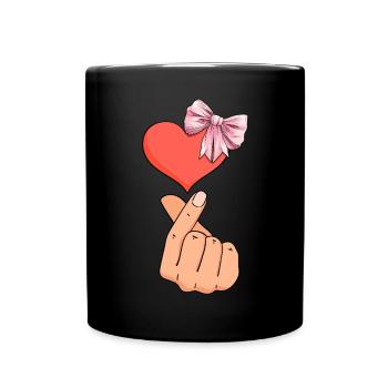 Coquette Bogen Saranghae Kpop Finger Herz Rosa - Tasse einfarbig - Schwarz - Vorne