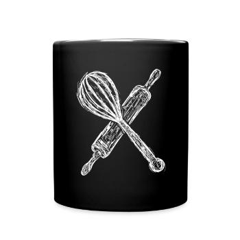 Rouleau à pâtisserie et batteur à main - Mug uni - noir - Devant
