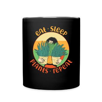 Plant Lover Gardening Eat Sleep - Full Colour Mug - black - Front
