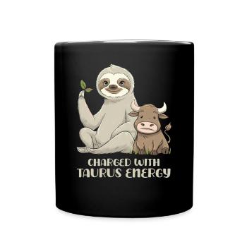 Taurus Tierkreis Faultier Mit Aufgeladener Energie - Tasse einfarbig - Schwarz - Vorne