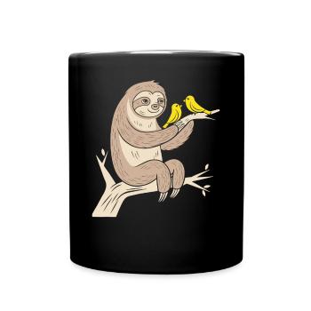 Cozy sloth with birds illustration - Full Colour Mug - black - Front