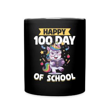 Cute Unicorn Rainbow 100 Days of School - Tasse einfarbig - Schwarz - Vorne