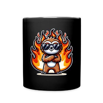 Faultier Cool Flammen Feuer - Tasse einfarbig - Schwarz - Vorne