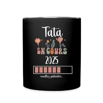 Auntie 2025 Ongoing Flowers Pregnancy Announcement - Full Colour Mug - black - Front