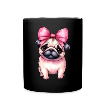 Coquette Bow Pug Dog Mom Pink Bow Mom - Full Colour Mug - black - Front