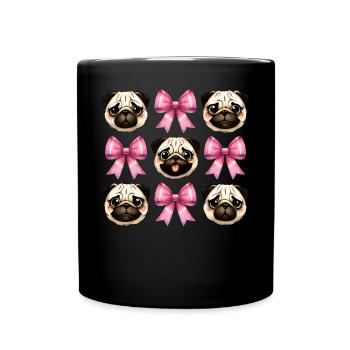Coquette Bow Pug Dog Mom Pink Bow Mom - Full Colour Mug - black - Front
