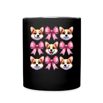 Coquette Bow Corgi Dog Mom Pink Bow Mom - Full Colour Mug - black - Front