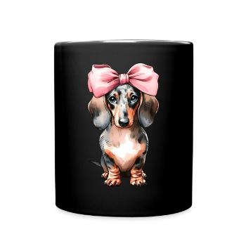 Coquette Bow Dachshund Dog Mom Pink Bow Mom - Full Colour Mug - black - Front