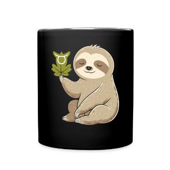 Cozy bull zodiac sloth with leaf - Full Colour Mug - black - Front