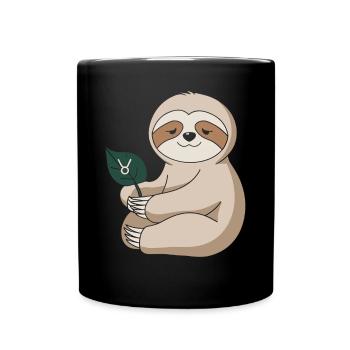Confortable taureau paresseux avec feuille du zodiaque - Mug uni - noir - Devant