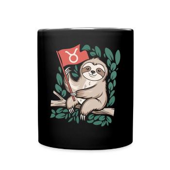 Cozy bull sloth with zodiac symbol - Full Colour Mug - black - Front