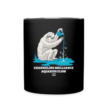 Aquarius Zodiac Sign Sloth Channeling - Full Colour Mug - black - Front