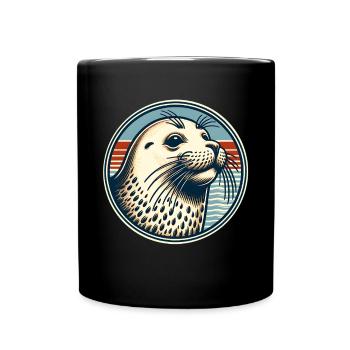 Seehund Robbe - Tasse einfarbig - Schwarz - Vorne