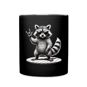 Rock-Waschbär – Cool und Wild - Tasse einfarbig - Schwarz - Vorne