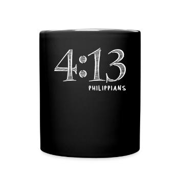 Philippians 4:13 - Christian Quote on Strength - Full Colour Mug - black - Front