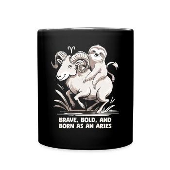 Bold, bold and born as an Aries - Aries Zodiac - Full Colour Mug - black - Front