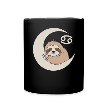 Cancer Zodiac Sign Sloth Hugs Moon - Full Colour Mug - black - Front