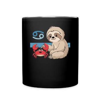 Cancer Zodiac Sign Sloth with Crab Friend - Full Colour Mug - black - Front