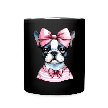 Coquette Bow Boston Terrier Dog Mom Pink - Full Colour Mug - black - Front