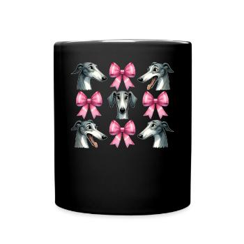 Coquette Bow Greyhound Dog Mom Pink Ribbon - Full Colour Mug - black - Front