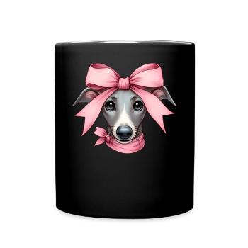 Coquette Bow Greyhound Dog Mom Pink Ribbon - Full Colour Mug - black - Front