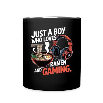 Gaming & Ramen – Zocken mit Geschmack - Tasse einfarbig - Schwarz - Vorne