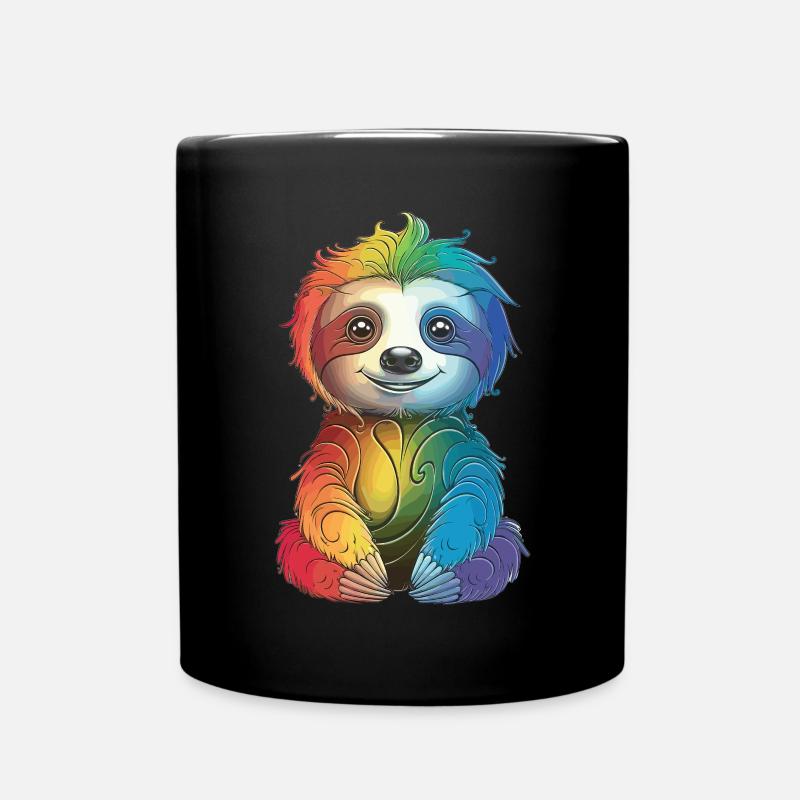 Buntes Regenbogen-Faultier - Geschenk Langschläfer - Tasse einfarbig - Schwarz