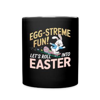 Skateboard-Hase – Cooles Osterdesign - Tasse einfarbig - Schwarz - Vorne