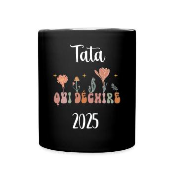Auntie 2025 Tearing Flowers Pregnancy Announcement - Full Colour Mug - black - Front