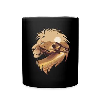 Silhouette de lion dans le désert avec lever du soleil - Mug uni - noir - Devant