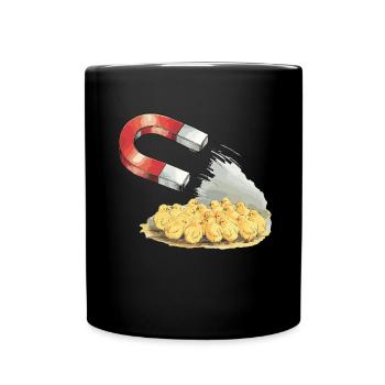 Lustiges Huhn, Magnet zieht Küken an – Funny - Tasse einfarbig - Schwarz - Vorne