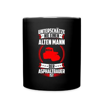 Old man who is asphalt builder is road construction - Full Colour Mug - black - Front