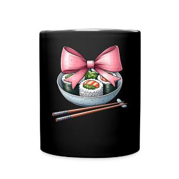 Coquette Bow Sushi Japanese Food Pink Ribbon - Full Colour Mug - black - Front
