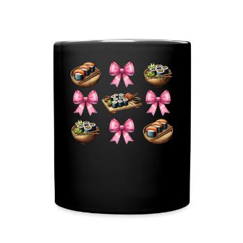 Coquette Bow Sushi Japanese Food Pink Ribbon - Full Colour Mug - black - Front