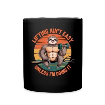 Lifting is not easy, sloth with dumbbell in the - Full Colour Mug - black - Front