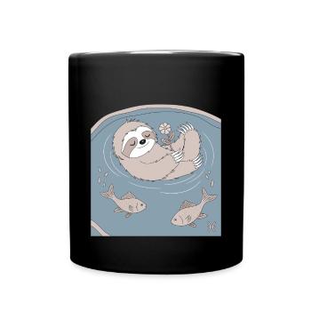 Cozy Pisces Zodiac Sign Sloth with Flower - Full Colour Mug - black - Front